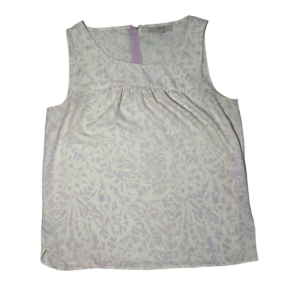 LOFT Cropped White Purple Sleeveless Tank Top Blouse Size Large